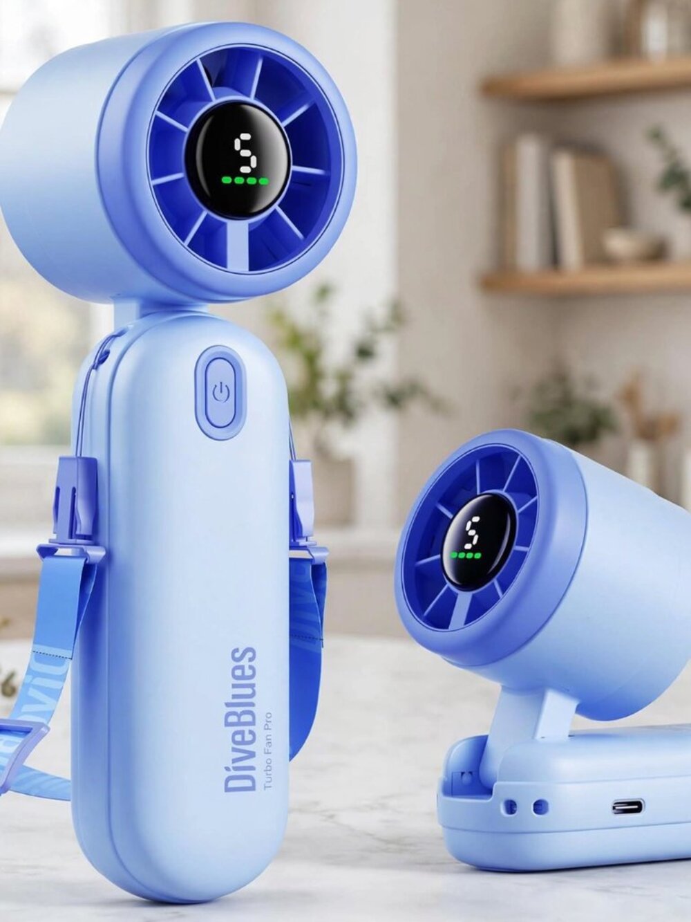 Mini Handheld Turbo Fan 4000mAh 3-in-1 Portable - Blue